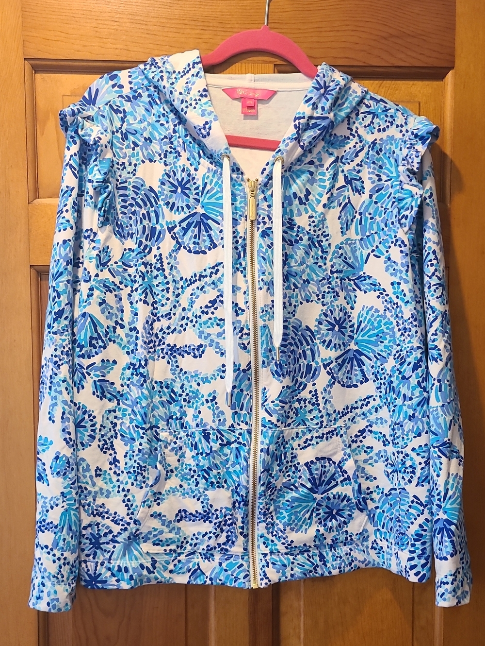 Lilly Pulitzer Womens Blue and White Zip Hoodie Ruffles